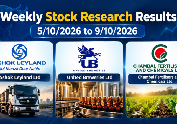 Weekly stock research results for 5–9 October 2026 featuring Ashok Leyland, United Breweries and Chambal Fertilisers and Chemicals.