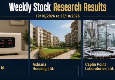Weekly stock research results featuring V-Guard Industries Ltd, Ashiana Housing Ltd, and Caplin Point Laboratories Ltd for 19–23 October 2026.